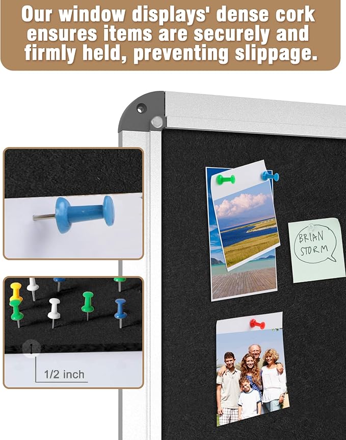 Mifuro 26"x20" Enclosed Bulletin Board, Lockable Weather-Resistant Aluminum Cork Noticeboard for School & Office, Silver Frame w/Black Flet
