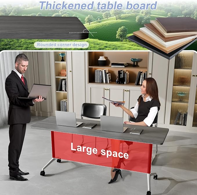 Conference Table Flip Top Mobile Conference Room Tables,Folding Conference Table with Wheels,Large Meeting Training Seminar Table Saving Space for Office Classroom(4C,70.8'')