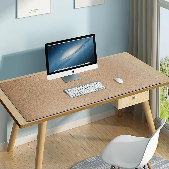 Mydours Extra Large 48" x 20" Desk Mat, Cork & PU Leather Desk Pad XXL, Large Desk Mouse Pad for Workstation, Office and Home, Computer Desk Mat with Keyboard & Mouse (Black)