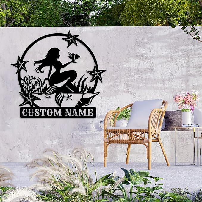 Custom Mermaid Metal Sign, Personalized Name, Wall Decor, Beach Theme, Girls Room Decor, Metal Wall Art (Style-5)