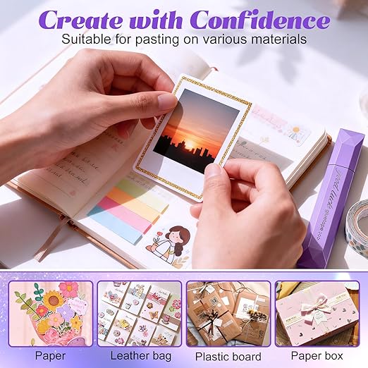 4Pcs Double Sided Tape Pens, 2025 New Multipurpose Double Sided Tape Roller for Scrapbooking, Gift Wrapping, Photo Mounting (Purple)