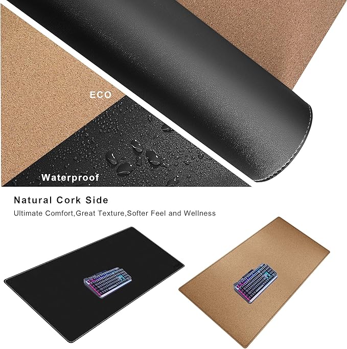 Mydours 40" x 20" Extra Large Desk Mat, PU Leather & Cork Desk Pad, Large XXL Desk Mouse Pad for Workstation, Office, Home, Computer Desk Mat with Keyboard & Mouse (Black)