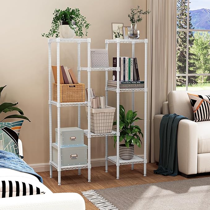 M MZG 480 lbs Storage Shelves 4 Tier Shelving Units for Storage, Wire Shelving Unit for Closet, Adjustable Shelves for Bathroom Steel Organizer Wire Rack, White 11.8" D x 11.8" W x 47.3" H
