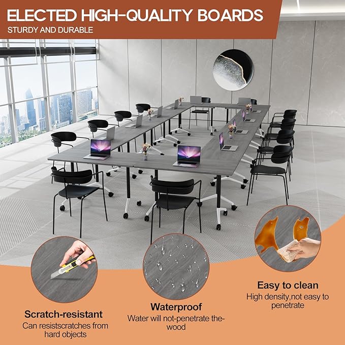 Folding Conference Table 4ft 5ft, Foldable Office Meeting Desk for 6 People, Multiple Sizes Colors Mobile Conference Room Table for Training Room School Business Furniture (4, Grey, 55in)
