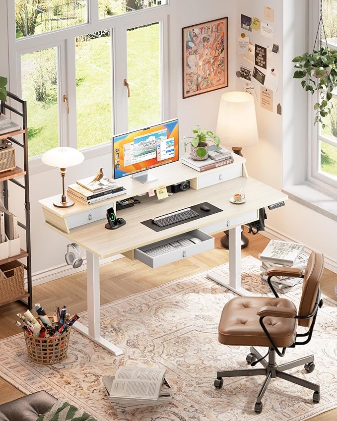 ErGear Electric Standing Desk with 4 Drawers, Height Adjustable Desk with Storage, C-Clamp Mount Compatible, Computer Home Office Table with Cable Management Tray