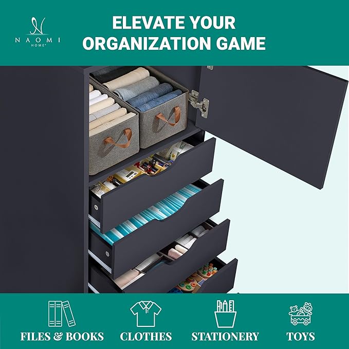 Naomi Home Carly 6-Drawer Craft & Office Storage Cabinet, – Mobile Filing Unit with Wheels, Spacious for Supplies & Documents, Under Desk Fit, 18.8" D x 15.7" W x 41.3" H