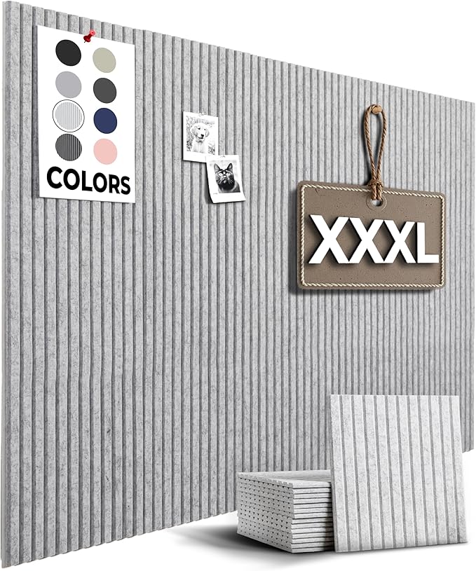 Office Cork Board, 59"x36" | 15 Pack | Felt Tiles for Wall, Tac Board, Large Felt Board, Wall Protector for Dart Board, (Gray Marble Slats)