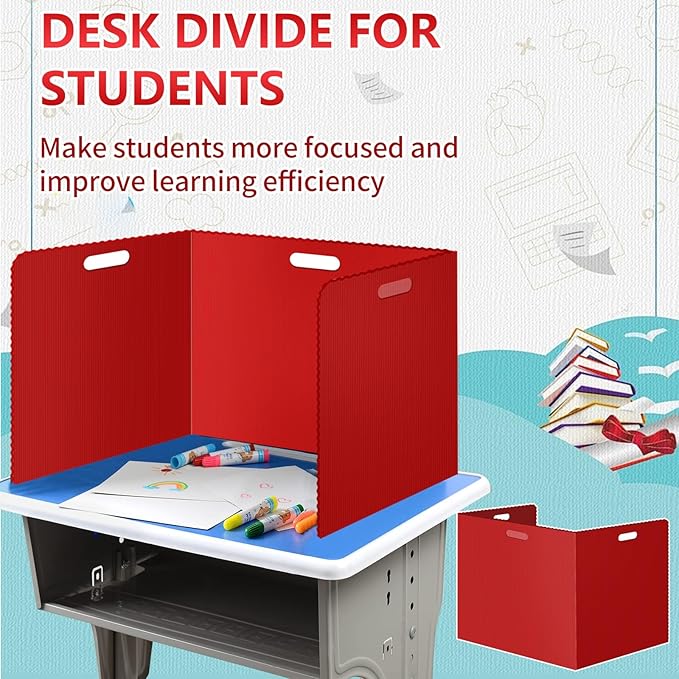 24Pack Desk Dividers for Students 14 × 17.5 × 14 Inch Plastic Durable and Waterproof Black Privacy Folders Shields Test Dividers with Classroom Privacy Boards for School Study Supplies (24PCS Red)