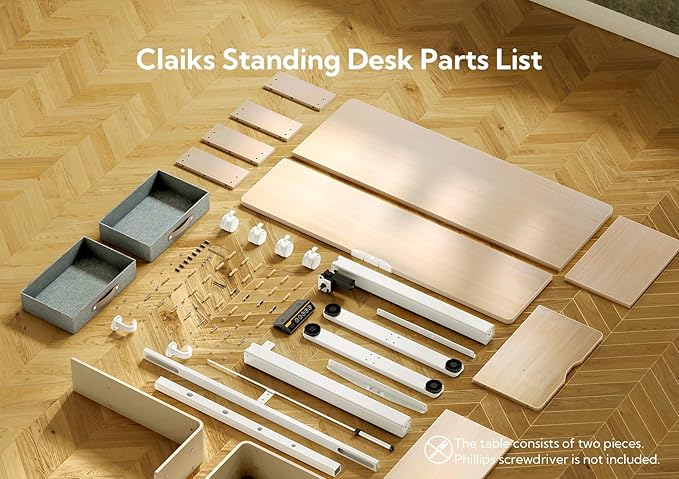 Claiks Standing Desk with Drawers, Stand Up Electric Standing Desk Adjustable Height, Sit Stand Desk with Storage Shelf and Splice Board, 55 Inch, Natural