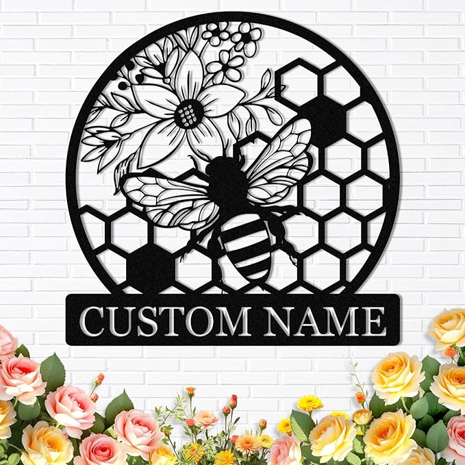 Dyoart Custom Honey Bee Metal Sign | Personalized Metal Bee Wall Art | Custom Garden Signs Outdoor Metal | Bee Hive Decor | Gift for Gardener Bee Keeper | Funny Bee Wall Decor for Home Garden Yard