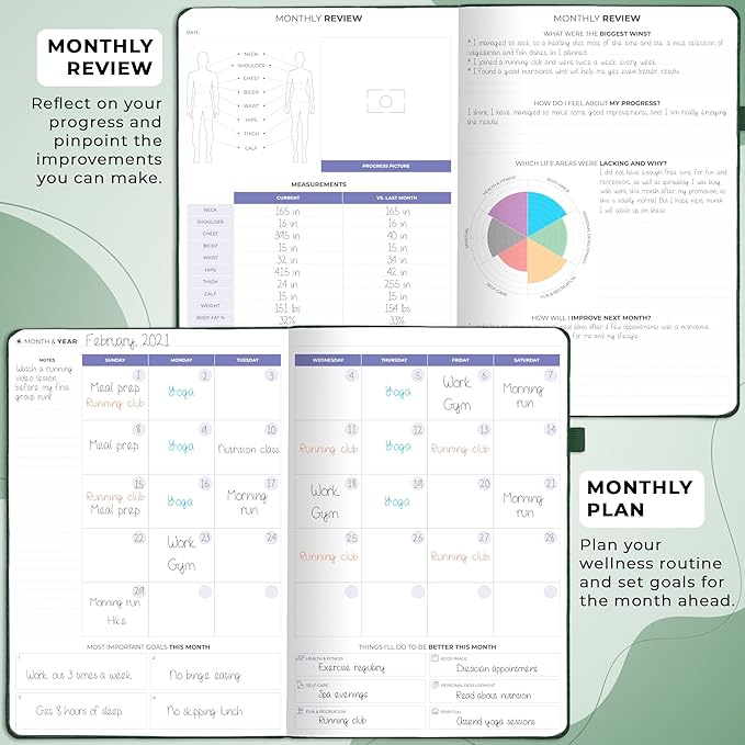 Clever Fox Fitness & Food Journal PRO – Daily Workout & Meal Planner for Women & Men – Exercise & Weight Loss Diary Notebook, 7.3x10.4” (Forest Green)