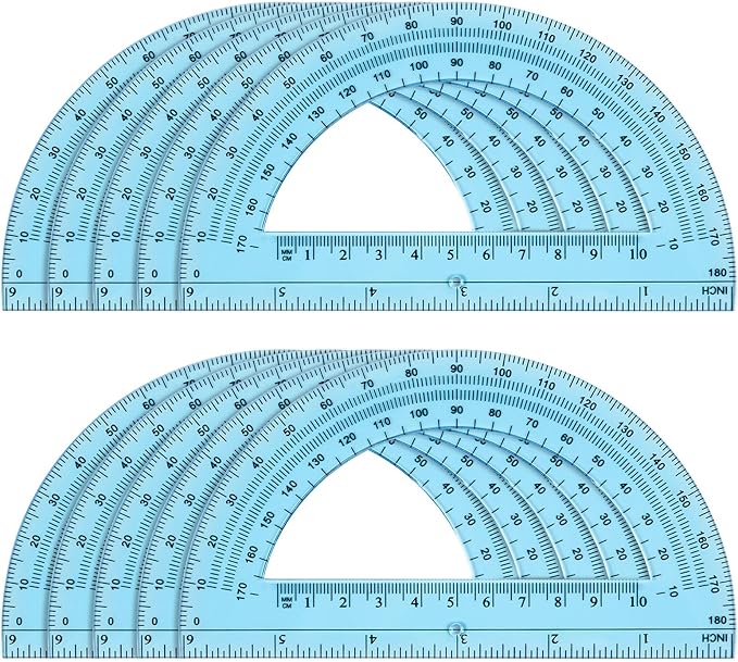 Hoiny 10 Pack Clear Protractor, 6 Inch Plastic Protractors, 180 Degrees Accurate Math Geometry Tools for School, Office, Classroom (Blue)