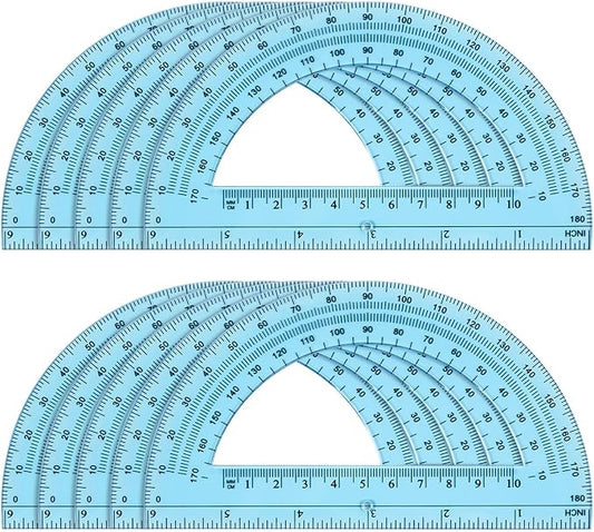 Hoiny 10 Pack Clear Protractor, 6 Inch Plastic Protractors, 180 Degrees Accurate Math Geometry Tools for School, Office, Classroom (Blue)