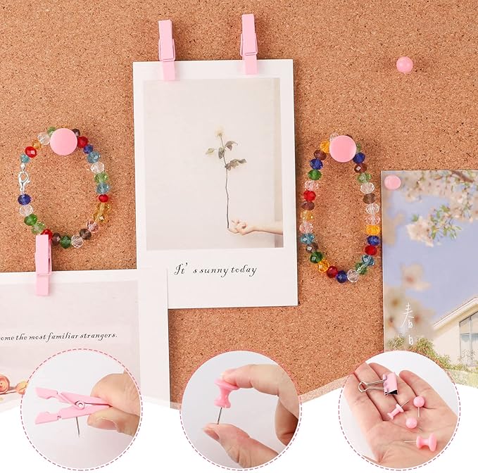 200 Pieces Push Pins Pink Thumb Tacks Cute Decorative Push Pins for Cork Board, 5 Style for Bulletin Boards Wall Maps Pictures Office