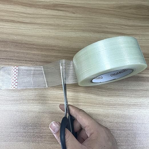 CHUANGSEED 2-Pack Mono Filament Strapping Tape 6.2mil x 2Inch x 30yds Commodity Grade Heavy Duty Transparent Reinforced Fiberglass Tape