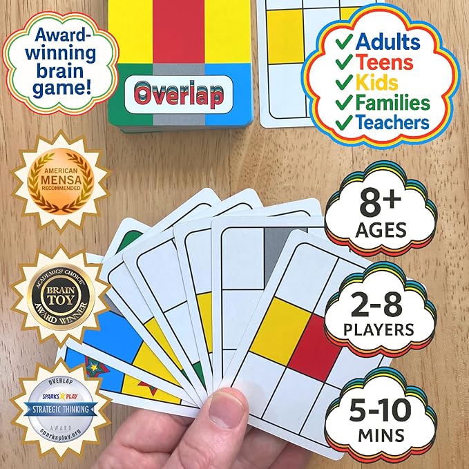 Overlap - Award-Winning Deceptively Simple Strategy Card Game for Adults and Families - 2 Player Game or Up to 8 Players - Easy to Learn Mensa Recommended Brain Game