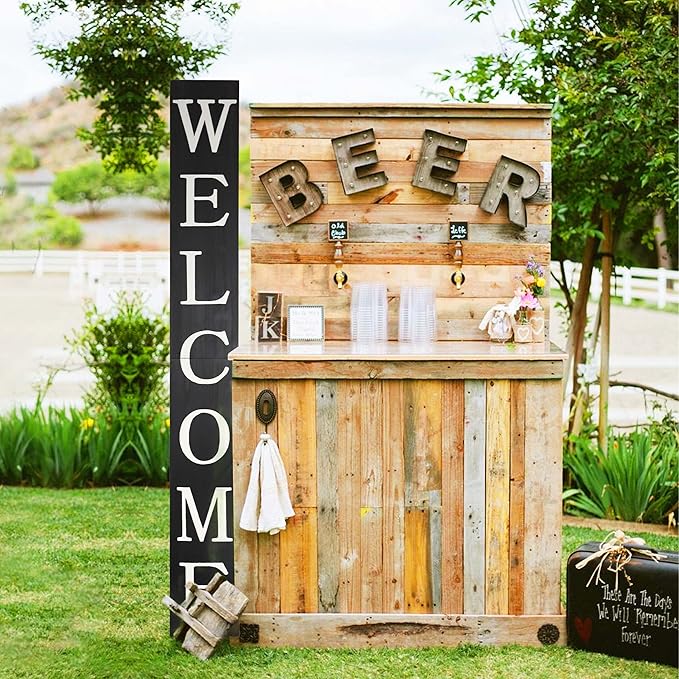 Tall Outdoor Welcome Sign for Front Door, 6ft Black ,Rustic Tall Welcome Sign for Front porch decor, Farmhouse Welcome Porch Sign Wood Vertical Decor, Fall porch decor for The Home