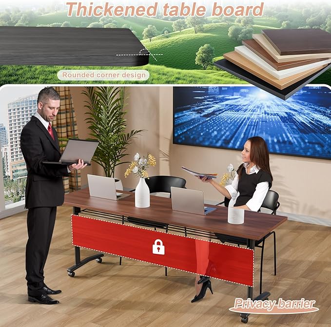 Conference Table Flip Top Mobile Conference Room Tables,Folding Conference Table with Wheels,Large Meeting Training Seminar Table Saving Space for Office Classroom(8D,61'')