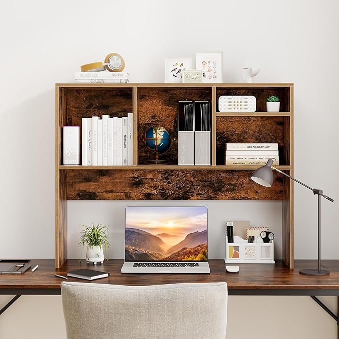 Tangkula Desktop Bookshelf, Countertop Storage Hutch with 4 Shelves for Computer Desk, Desk 2-Tier Display Rack, Multipurpose Wood Desktop Hutch Storage Organizer for Dorm Office Home