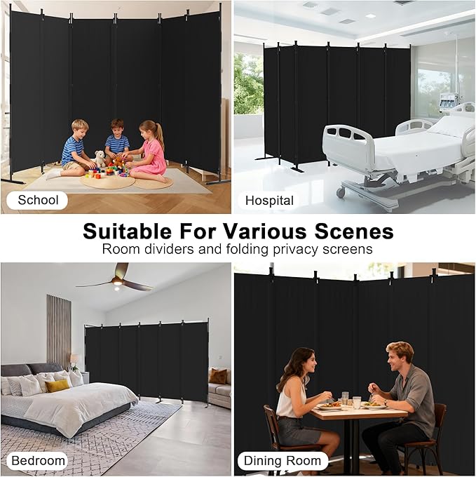 Kecreque 6 Panel Room Divider,6ft Folding Screen Portable Wall Partition Room Divider with 4 Metal Feet,Privacy Screen Indoor Doubles as a Cubicle Wall,Suitable for Bedroom Dressing Room Office