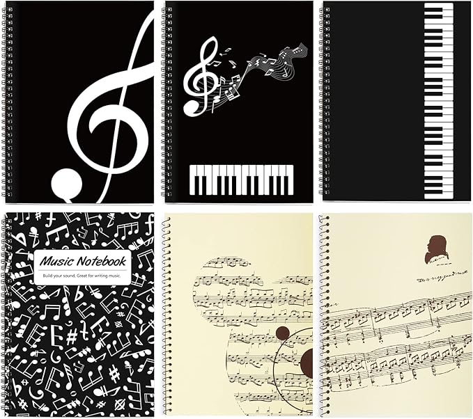 Music Notebook, Blank Sheet Note book, Cardboark Spiral NoteBook Manuscript Paper, Composition Staff Paper for Kids, Musician, Students, Piano-Keyboard-Music-Notebook 100 Pages 26x19cm