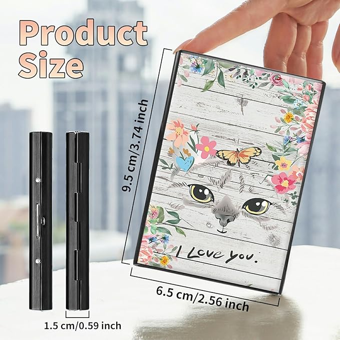 BWEGRHE Slim Credit Card Holder, Cat Flowers RFID Blocking Metal Wallet for Men & Women, Aluminum Minimalist Hard Case Pocket-Sized Business Cards Organizer (Fits Up to 10 Cards)