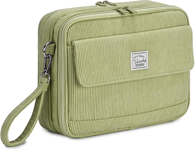 VASCHY Colored Pencil Case, Corduroy Large Pencil Pouch for Art Pens Markers Gel Pens Big Holder Organizer Fits 192 Pencils for Girls Women Light Green