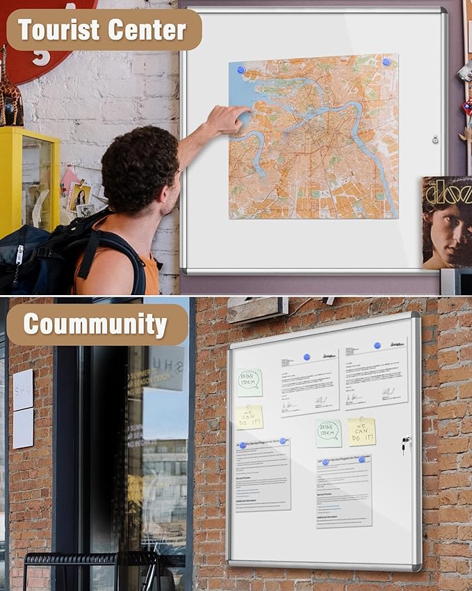 Mifuro 38"x38" Enclosed Bulletin Board, Lockable Weather-Resistant Aluminum Noticeboard for School & Office, Silver Frame w/Magentic Whiteboard
