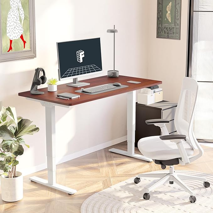 FLEXISPOT E6 3-Stage Dual Motor Electric Standing Desk 48 x 30 Sit Stand Up Desk, Holds 220 lbs, Adjustable Height w/Memory Presets, One-Piece Mahogany Desktop & White Frame, Ships in 2 Boxes