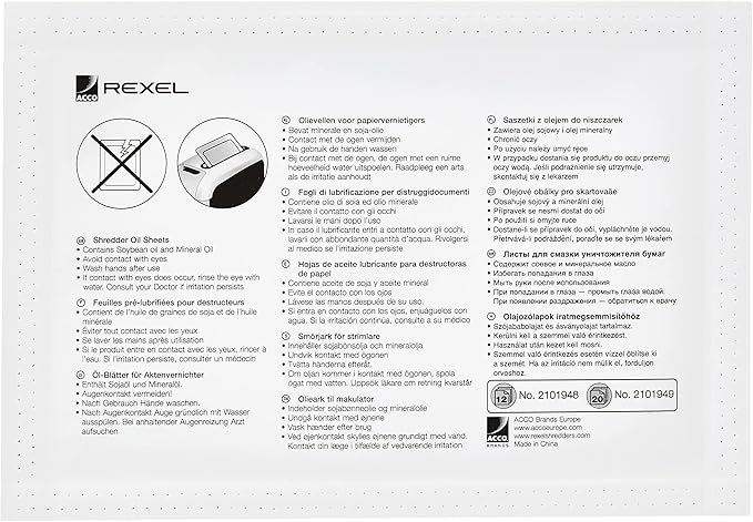 Rexel Shredder Oil Sheets, Pack of 12, A5 Size, Shredder Maintenance, 2101948,Blue