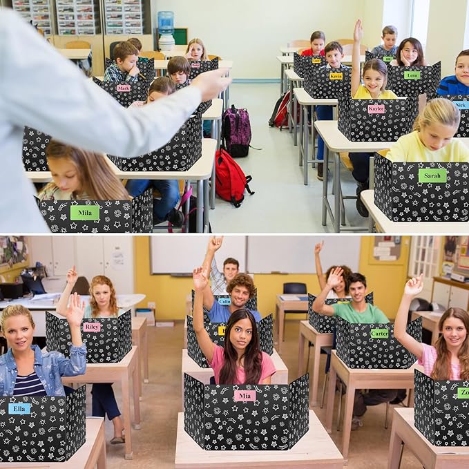 Black 2-Pack Desk Dividers for Students, Waterproof Plastic Study Carrel Divider, Durable Testing Dividers for Classroom Teacher Supplies, Easy to Clean Privacy Shield Folder Boards for Student Desk