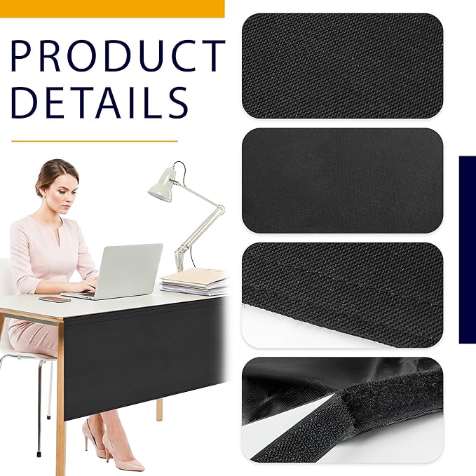 HolyMaji 60" Under Desk Privacy Panel Self-Adhesive Modesty Panel 600D Heavy Duty Desk Skirt Privacy Divider for Office Home or Standing Workstation Concealer Shield