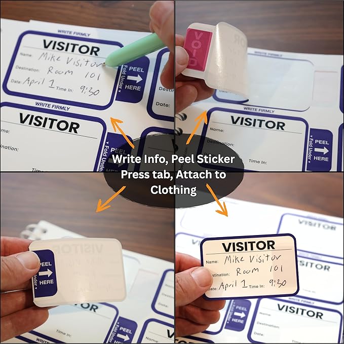 Specialist ID Visitor Log Book for Business or Schools - Expiring Visitor Sticker Badges and Sign in Book with Carbon Copy Record Keeping for Guest Tracking - Spiral Binder Registry (200 Badges)
