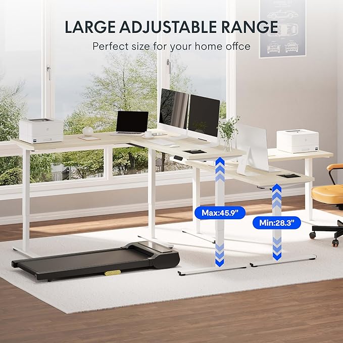 FLEXISPOT L Shaped Standing Desk, 71 x 63 Inch Electric Height Adjustable Corner Desk, Sit Stand Computer Workstation, Preset Controller, Home Office, White Frame with Maple Top