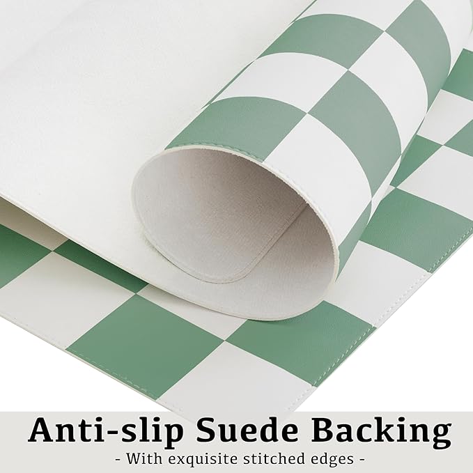 Ohocut Checkered Desk Mat, Large Cute Aesthetic Retro PU Leather Computer Laptop Desk Mat, Non-Slip Waterproof Mouse Keyboard Pad, Desk Writing Mat for Work/Home (Sage, 23.6" x 13.7")