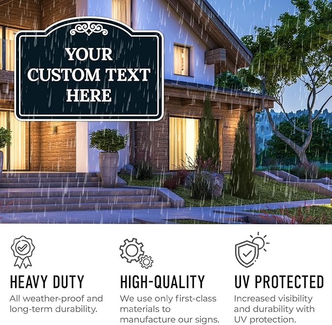Custom Decorative Sign, Personalized Metal Sign for Business, Driveway, Home, Airbnb, Office Door Plaque, Black Background Sign, 18x24 Inches, ACM, Fade Resistant, Made in USA by Sigo Signs