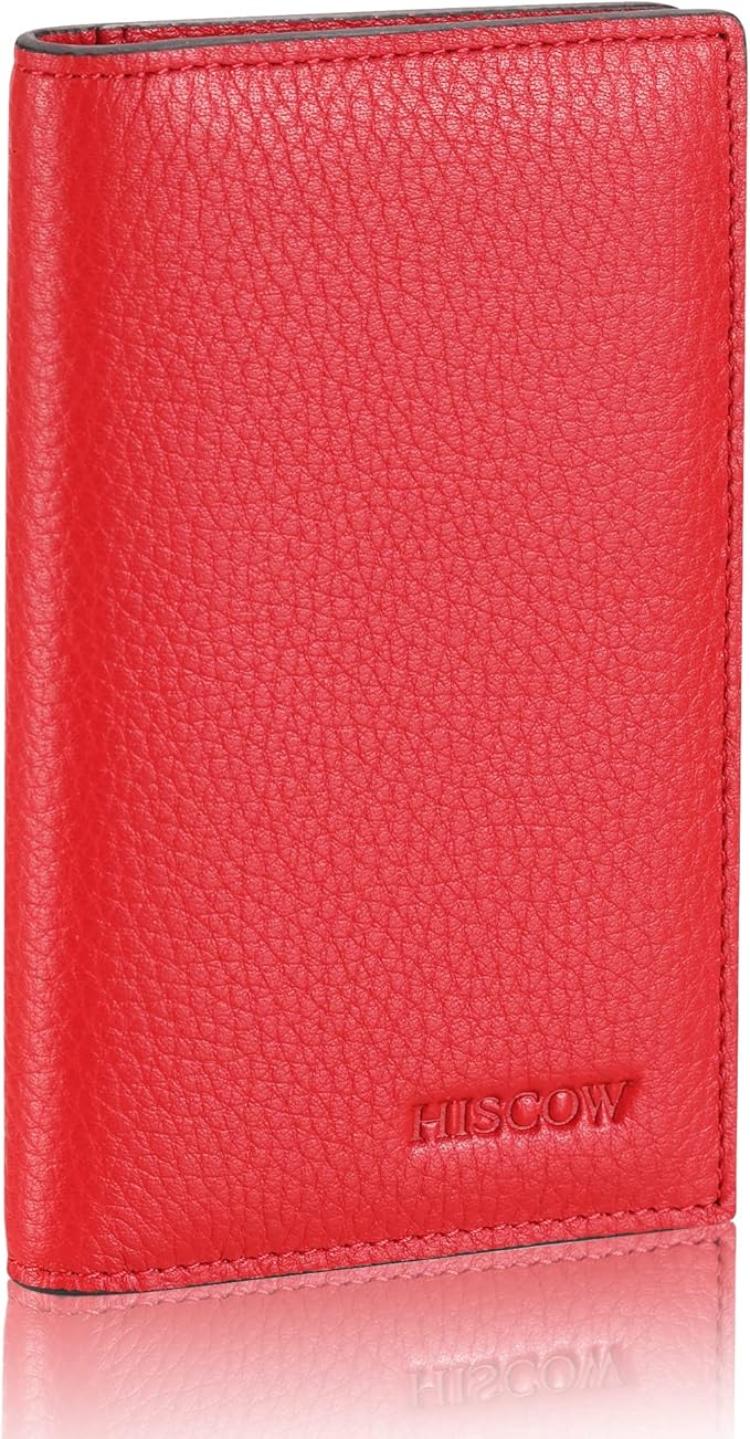 Slim Leather Credit Card Holder for Men & Women 8cc, Italian Calfskin (Pebbled Red)