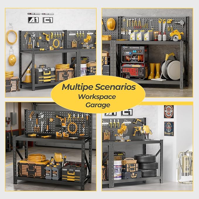5 Sets Storage Shelves with Pegboard,Heavy Duty Garage Shelving Units and Storage,Metal Shelving Adjustable Shelves,Garage Storage Rack,Industrial Utility Shelf For Kitchen,Pantry 47.2"H*33.46"W*18"D