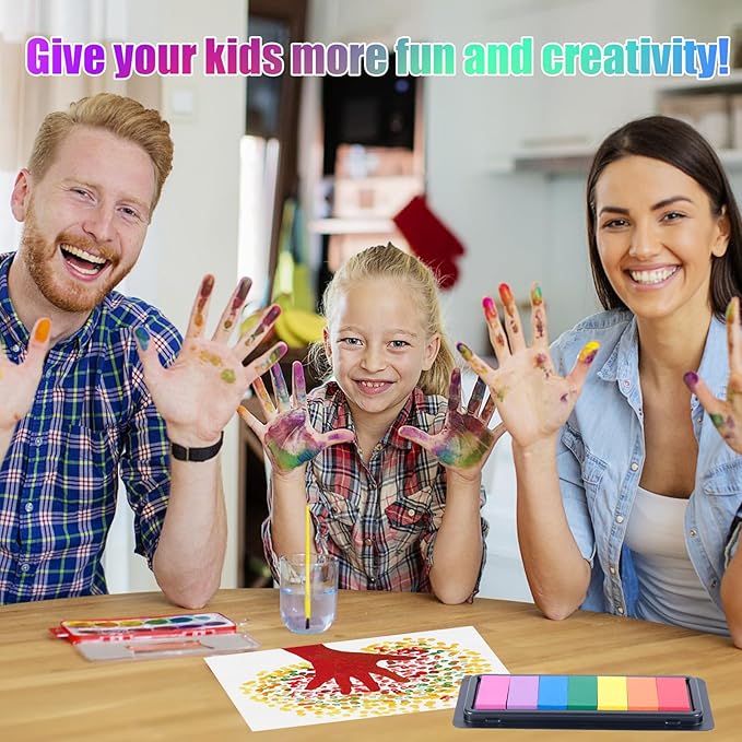CraftyManor 7 Rainbow Colors Washable Stamp Pad Finger Paint, Latex Foam Washable Finger Print Ink Pads for Clothing Stamp, Letter Stamps…(1PCS)