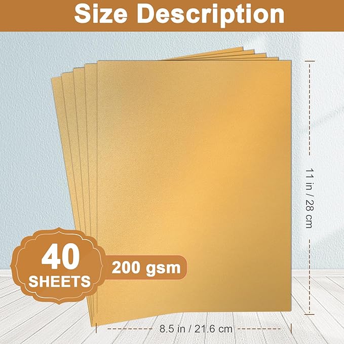 Silunkia 40 Sheets Gold Shimmer Cardstock 8.5 x 11 Certificate Paper, 75lb Craft Paper Card Stock for Cards Making, Birthday Decorations, Wedding Invitations, Greeting Cards