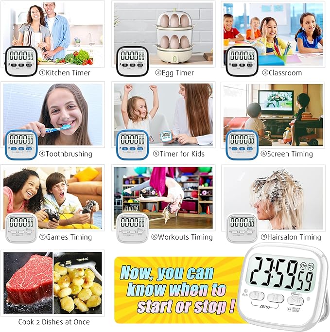 AyayaBoss 2-Pack Magnetic Kitchen Timers for Cooking, Digital Stop Watch Countdown Timer for Kids, Teachers, Classroom, Office, Exercise - Battery Included