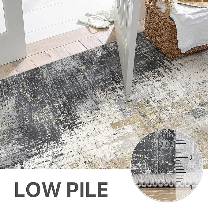 GENIMO Washable Area Rugs for Living Room, 8x10 Modern Non Slip Rugs, Low Pile Lightweight Soft Print Rug for Bedroom, Dining Room, Home Office, Washed Livid