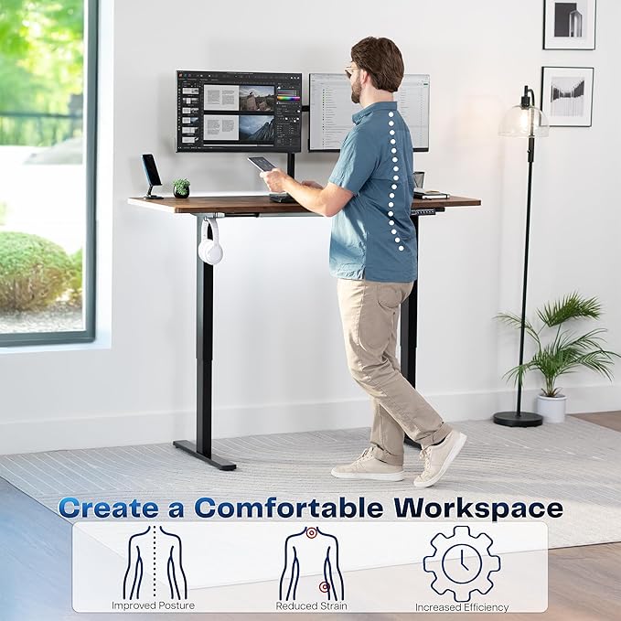 VIVO Electric 60 x 24 in Rustic Standing Desk, Memory Height Adjustment, 1B Series, Holds 220 lbs, One-Piece Vintage Brown Top, Black Frame, DESK-KIT-1B6N