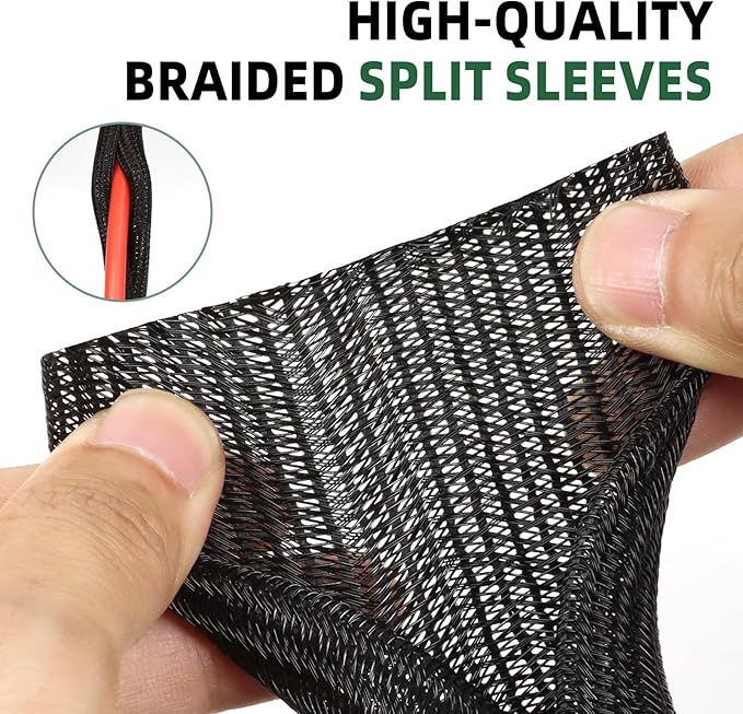 Split Wire Loom Tubing, Cable Protector Sleeve, Braided Cable Management for TV/Computer/Home Theater/Engine Bay, Cord Protectors from Pets No Chew (Black, 1"-10ft)