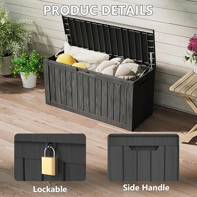 Yardgrace 80 Gallon Outdoor Storage Box Waterproof, Resin Deck Boxes with Lockable Lid & UV-Resistant for Patio, Pool, Garden Furniture Cushions & Accessories, Black