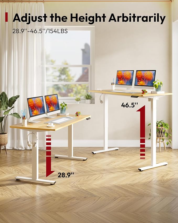 SANODESK Electric Standing Desk 60 x 24 Inches Whole-Piece Desktop Height Adjustable Stand Up Desk w/6-Button Controller Ergonomic Computer Desk for Home Office, White Frame + Natural Tabletop