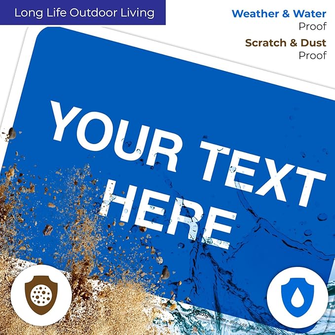 Personalized Custom Blue Background Customize for Office, Business, Workplace, Home, Airbnb, Delivery Sign, 10x7 Inches, 4 Mil Vinyl Decal Stickers Weather Resistant, Made in USA by Sigo Signs