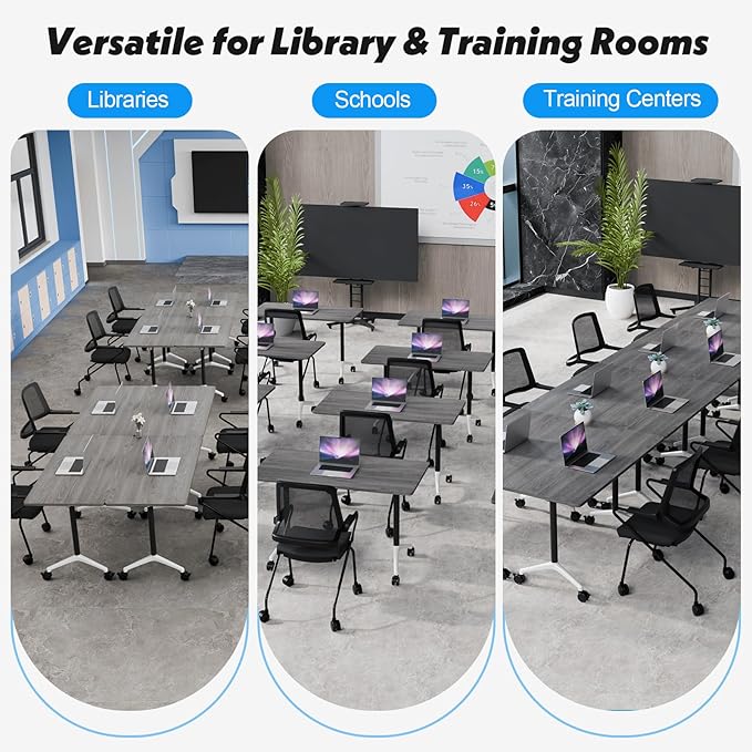 Goakwwuz Conference Room Table, Folding Conference Tables,Thicken Grey Tabletop,Flip Top Wooden Seminar Meeting Room Table for Conference Room Offices (10, Grey, 61.0“)