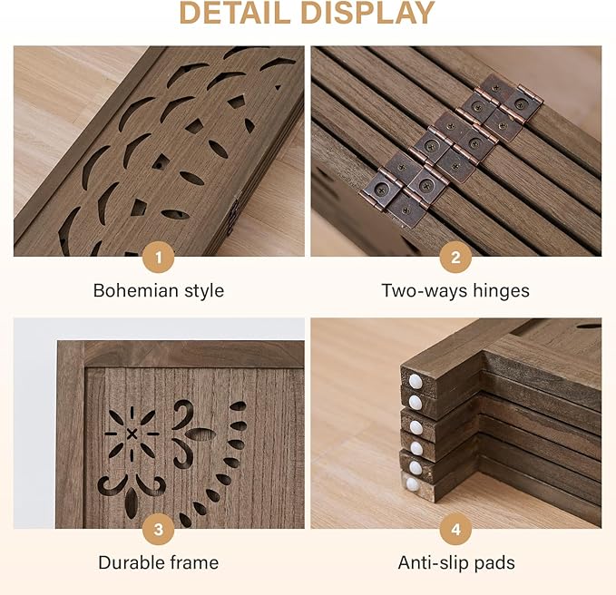 66.9Inch Wooden Room Partition - 6 Panels Boho-Styled Space Room Divider for Home/Office, Headboard & Yoga/Photo/Video Call Backdrop (Brown)
