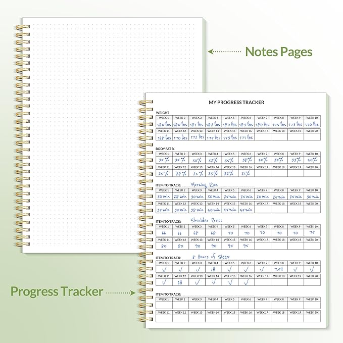 Fitness Journal Workout Planner for Women & Men, A4 (8.5" x 11") Workout Journal Log Book Planner Gift for Track Gym Essentials, Home Workouts, Track Progress, Achieve Wellness Goals, Green